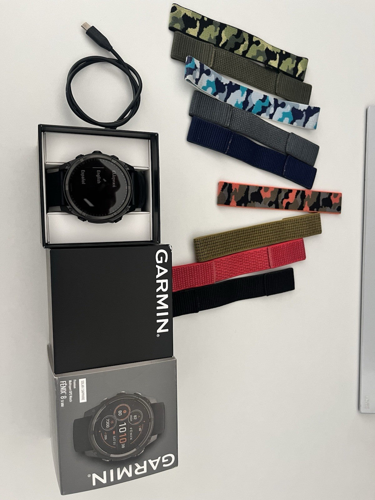 MINT Garmin FENIX 8 51mm Solar Sapphire Titanium Fitness Watch With Extra Bands!