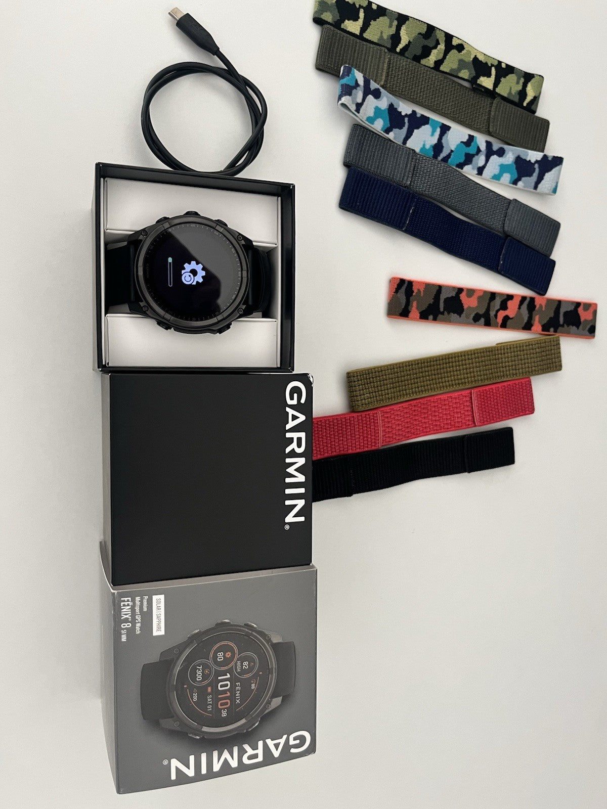 MINT Garmin FENIX 8 51mm Solar Sapphire Titanium Fitness Watch With Extra Bands!