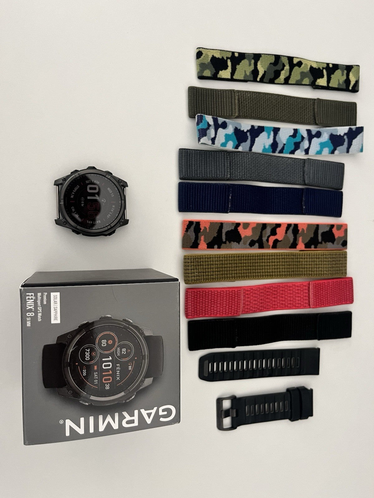 MINT Garmin FENIX 8 51mm Solar Sapphire Titanium Fitness Watch With Extra Bands!