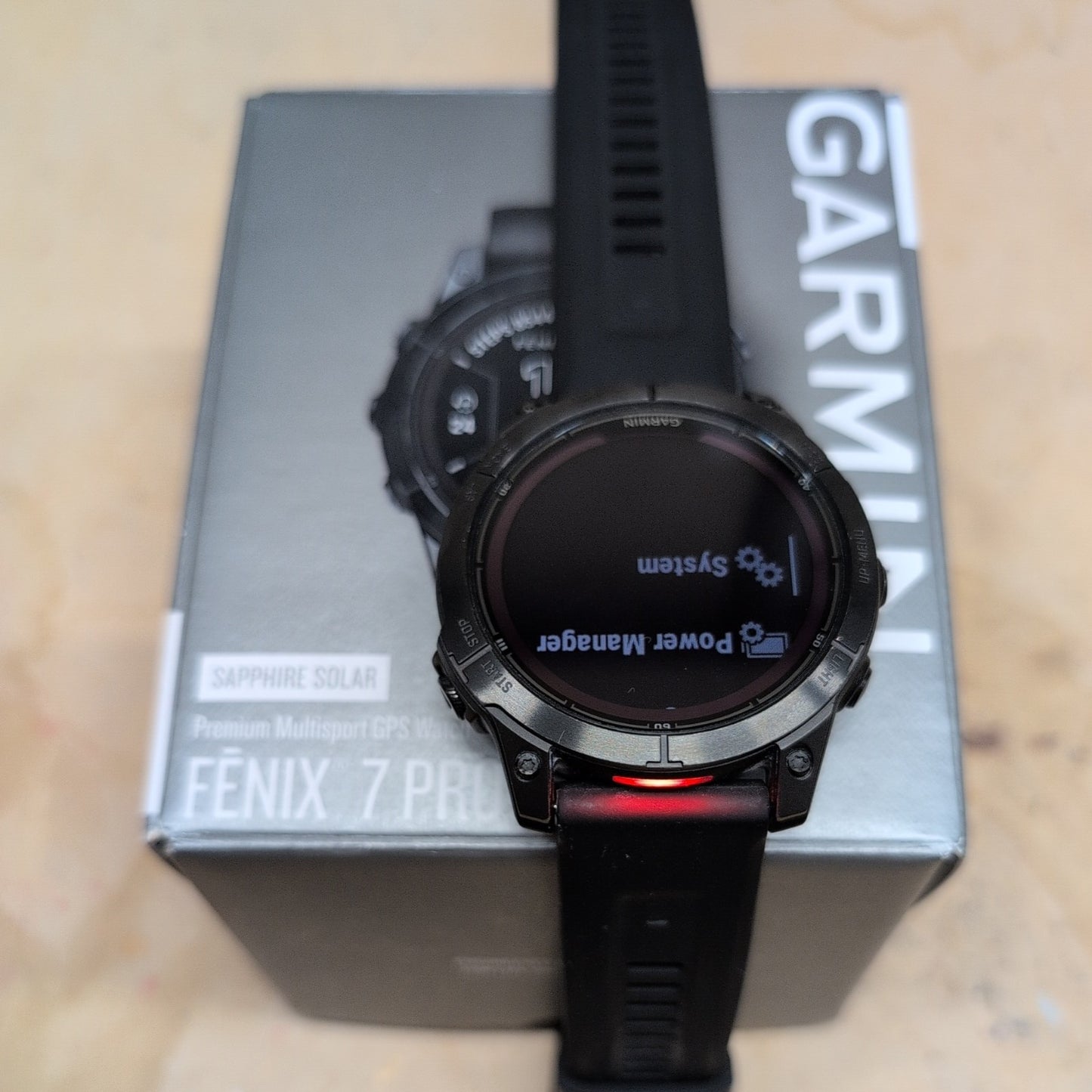 Garmin Fenix 7 Pro Sapphire Solar Carbon Gray DLC Titanium + Black Band Open Box