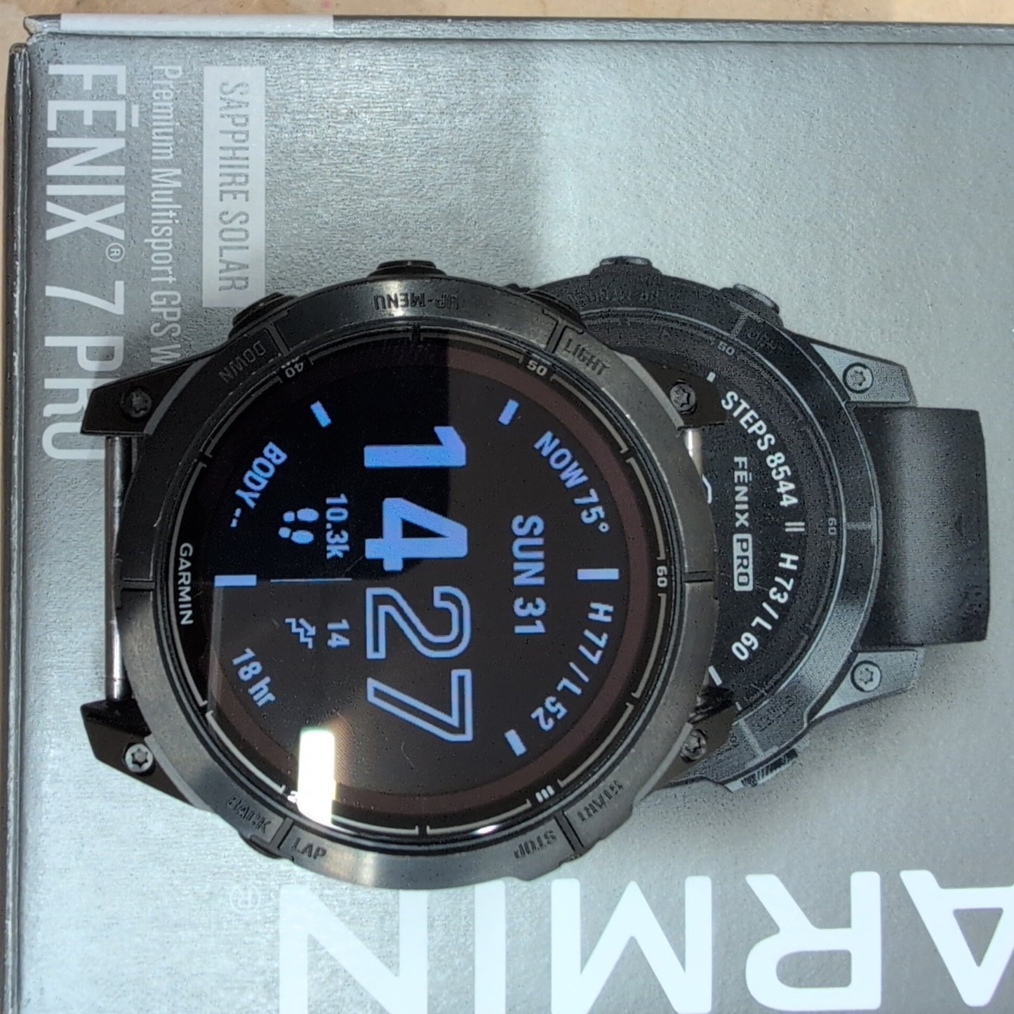 Garmin Fenix 7 Pro Sapphire Solar Carbon Gray DLC Titanium + Black Band Open Box