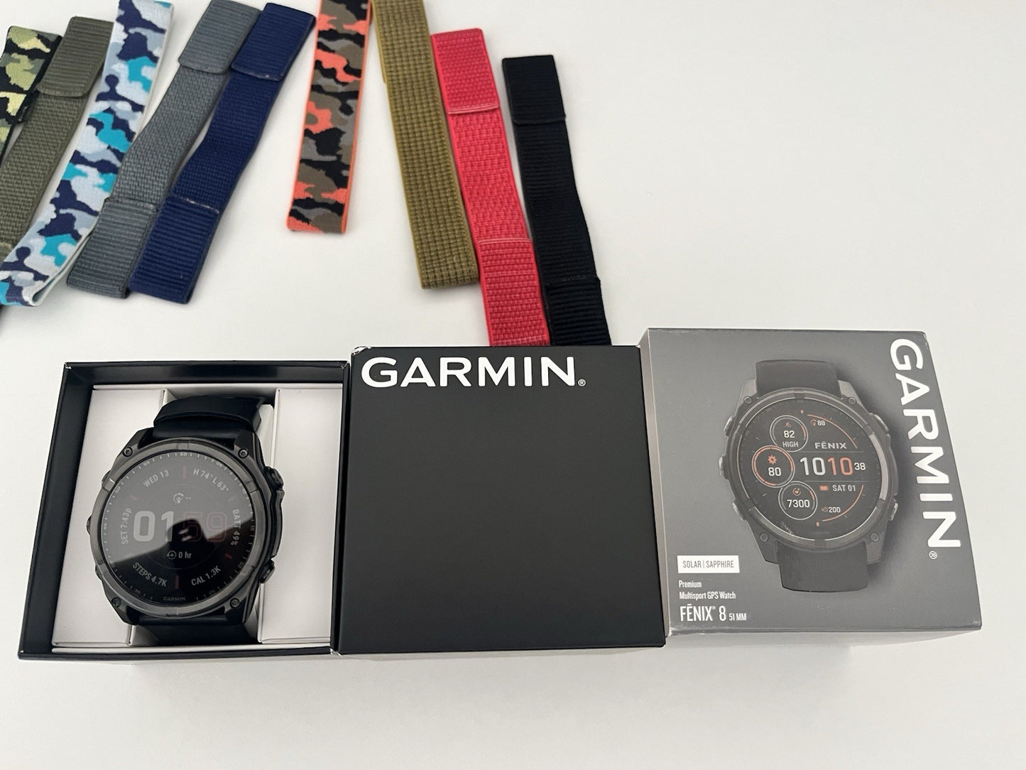 MINT Garmin FENIX 8 51mm Solar Sapphire Titanium Fitness Watch With Extra Bands!